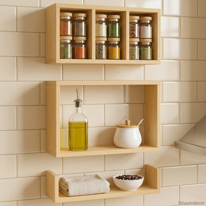 Modern Wooden Wall Shelf Set